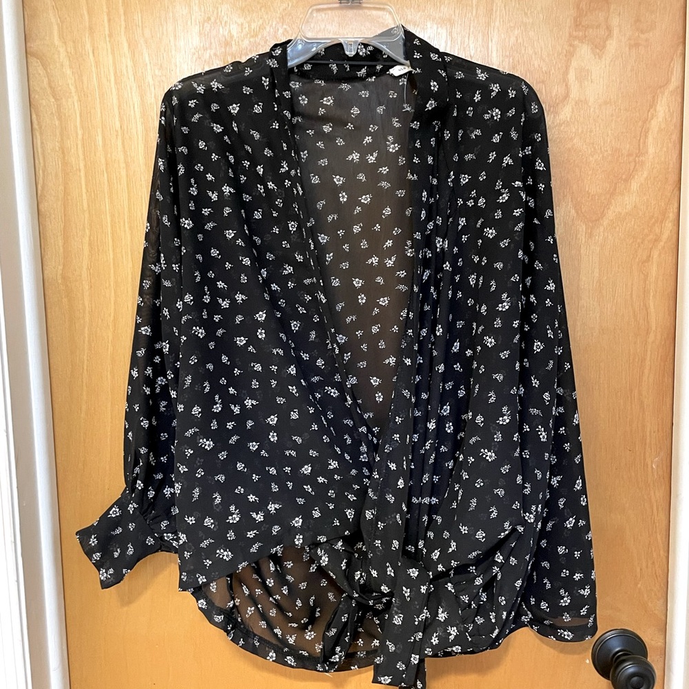 OS sheer black wrap. Wear it open, tied or tucked